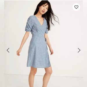 Gingham Shirred-Sleeve Wrap Dress by Madewell